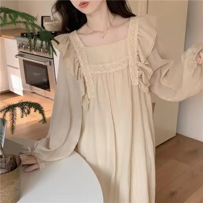 Robe de nuit blanche à manches longues pour femmes, élégante et confortable, vêtements de détente, grandes tailles, printemps et été