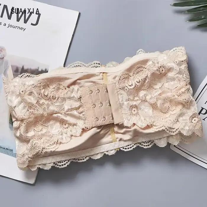 Soutien-gorge tubulaire en dentelle florale pour femmes, bustier sexy, fermeture au dos, haut court sans bretelles