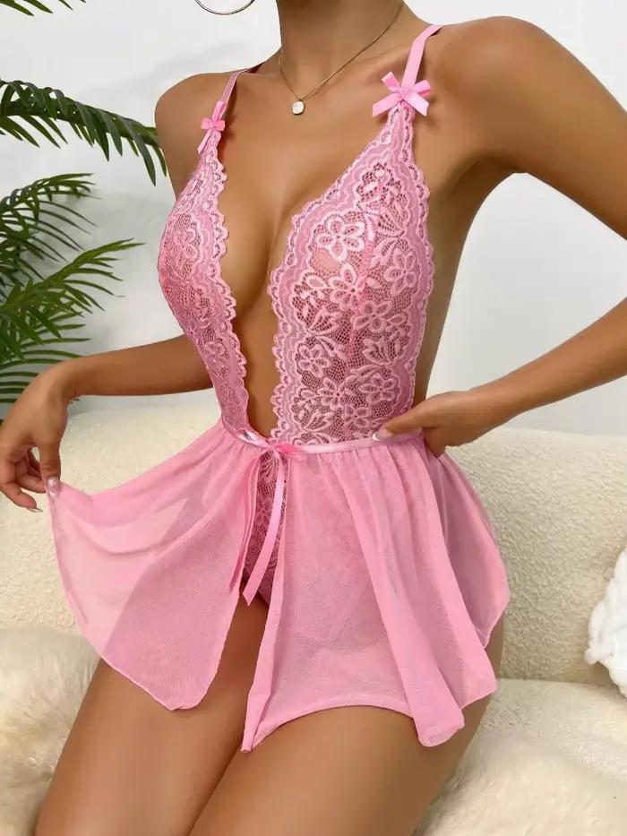 Ensemble de lingerie sexy pour femmes, body ouvert en dentelle, jupe de nuit transparente, costumes érotiques, corsets, soutien-gorge et culotte
