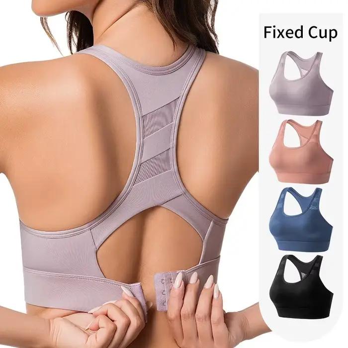 Soutien-gorge de sport à fort impact avec bonnets fixes, dos nageur, antichoc, sans couture, de maintien, pour la course, le yoga et la gym, pour femme
