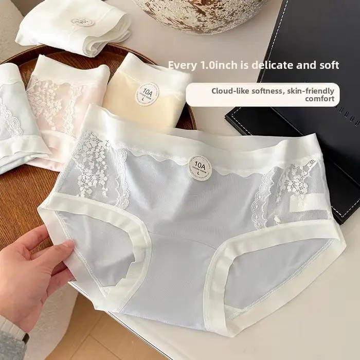 Lot de 5 culottes respirantes pour femmes, antibactériennes 10A, style vintage, dentelle ajourée, patchwork, entrejambe en coton étendu, sans couture, élastiques