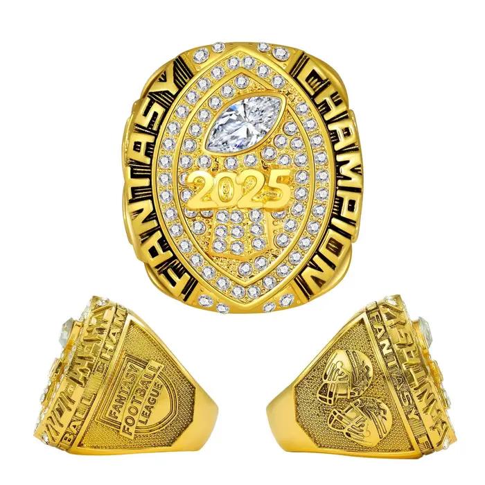 Bague trophée de championnat de Football fantastique massif 2025, bague gagnant de la ligue de Football fantastique, taille 8-14