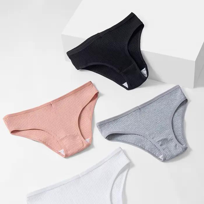 Culottes en coton doux pour femmes, sous-vêtements pour femmes, lingerie à rayures, culottes monochromes Bikinis, sous-vêtements InDispensLadies Slip Femme M-XL