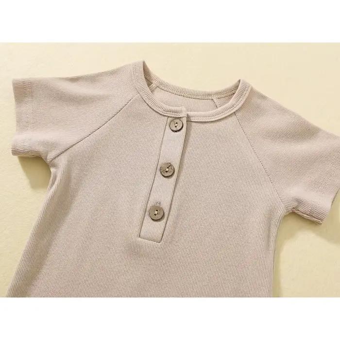 Barboteuse pour bébé garçon, vêtements d'été, pyjama fin pour bébé, combinaison à manches courtes, vêtements côtelés, tricot, tenues extensibles pour filles