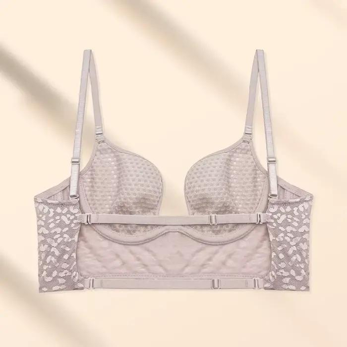 Lingerie française sexy en dentelle léopard pour femmes, soutien-gorge dos nu en forme de U, soutien-gorge invisible ultra-fin, bralette en maille