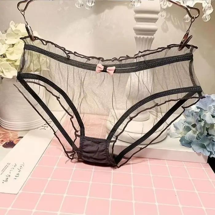 Culottes sexy pour femmes, sous-vêtements en dentelle et en maille, slips pour lingerie féminine, fines, à nœud, taille mi-haute, sans couture, трусы женск
