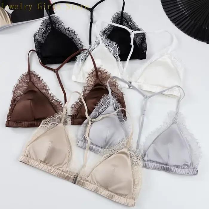 E56F – soutien-gorge licou en dentelle avec fermeture sur le devant, sans fil, décolleté en V profond, Triangle, Bralette en