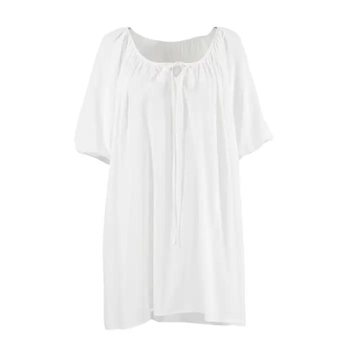 Robe de nuit d'été blanche 2026 pour femme, décontractée, 100 % coton, ample, respirante, confortable, pour la maison, avec lien ajustable