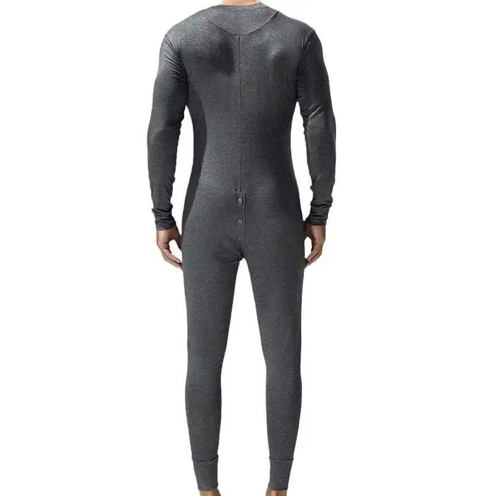 Hommes pyjamas combinaisons bouton vêtements de maison à manches longues confortable barboteuses Catsuit body décontracté ABDL adulte Onesie Couple