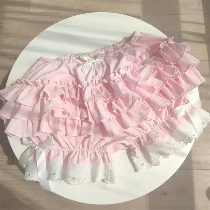 Culottes plissées noires et blanches pour femme, culottes mignonnes style citrouille, short de sécurité lolita à nœud, pantalon vintage, bloomers victoriens