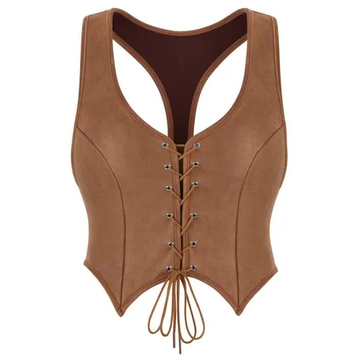WSHKING Corset médiéval vintage en daim pour femme, gilet de pirate victorien, costume de cosplay Renaissance pour Halloween