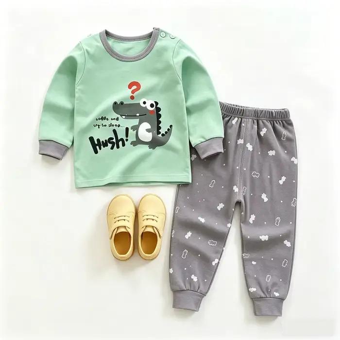 Pyjamas pour bébé, ensembles deux pièces à manches longues, vêtements printemps-automne, hauts à col rond, pantalons de pyjama, tenues de dessin animé pour tout-petits