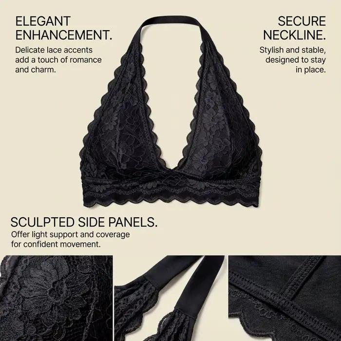 Soutien-gorge halter en dentelle pour femme, push-up et rehausseur, sans armatures, confortable, invisible et sans couture