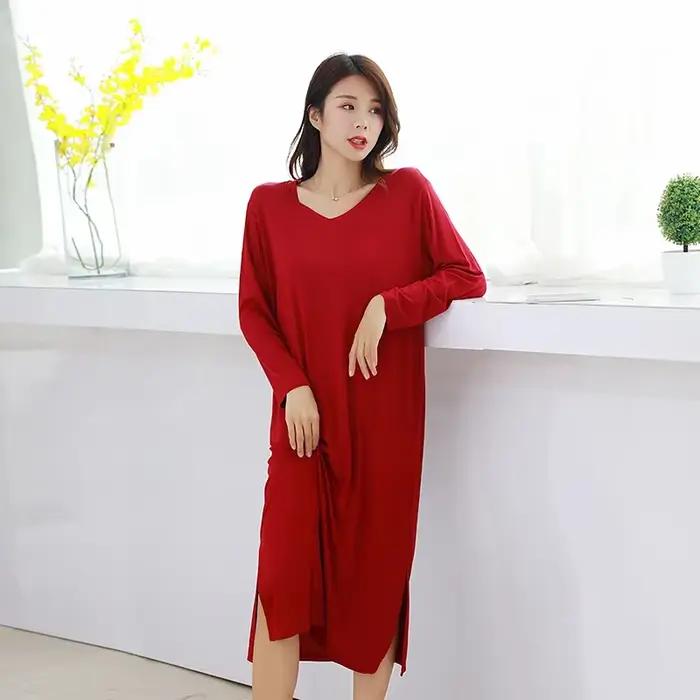 Chemise de Nuit à Manches sulfpour Femme, en Coton Modal, Multicolore, Grande Taille, Vêtements de Printemps et d'Automne