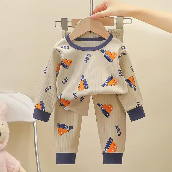 Ensemble de pyjama en coton doux à manches longues pour garçons, pyjama bleu pour tout-petits, voiture, 1 à 2, 3, 4, 5, 6, 7, 8, 9, 10 ans