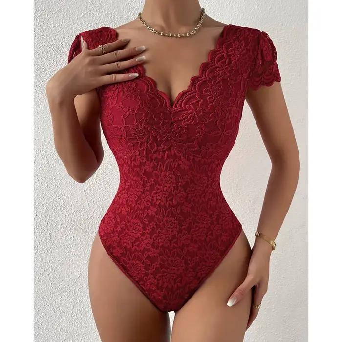 Combinaison une pièce élégante en dentelle blanche pour femmes, costume de batterie, string à col en V, shaper de batterie, vêtements en saillie ajustés, mode Y, sexy