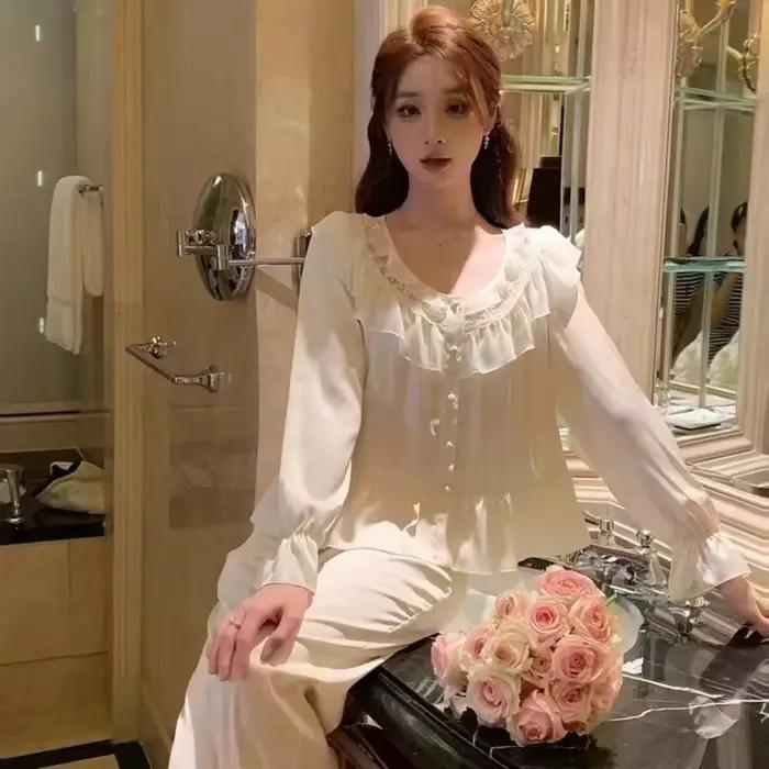 Pyjama français pour femmes, nouveau costume de printemps et d'automne, vêtements de détente 3083
