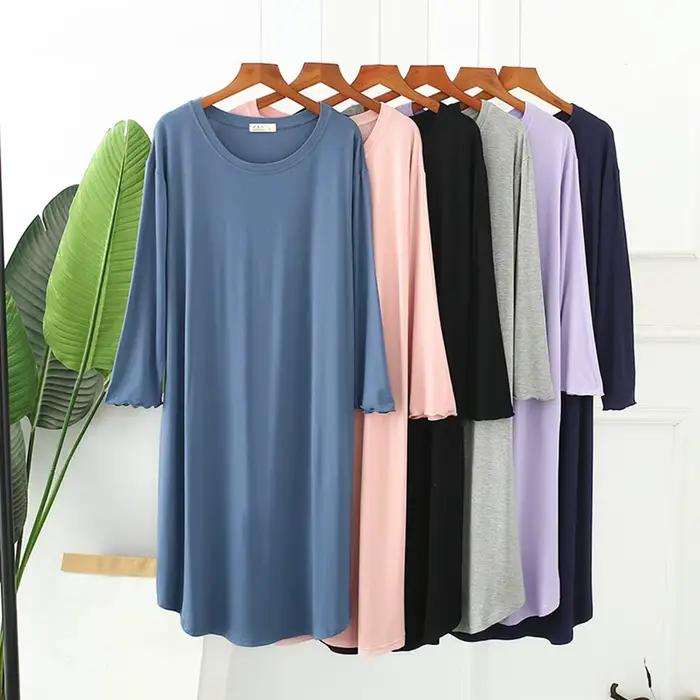 Robe de nuit modale femmes nouveau printemps chemises de nuit L XL XXL grande taille robe de chambre nuisette décontractée à manches longues vêtements de nuit chemise de nuit