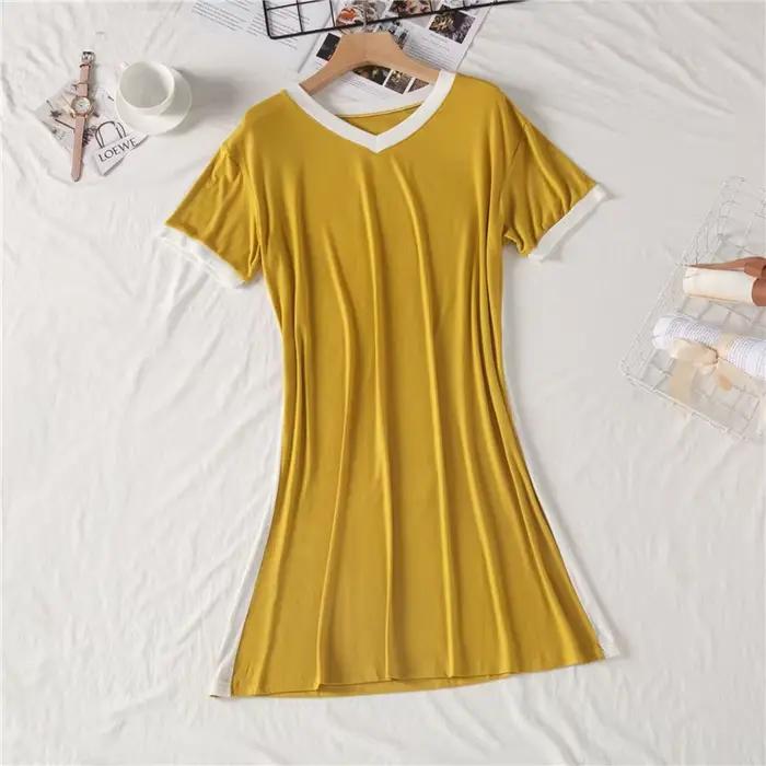 Chemises de nuit à manches courtes INS pour femmes, chemise de nuit d'été en modal, longueur genou, robe ample à col en V, tenue décontractée pour la maison