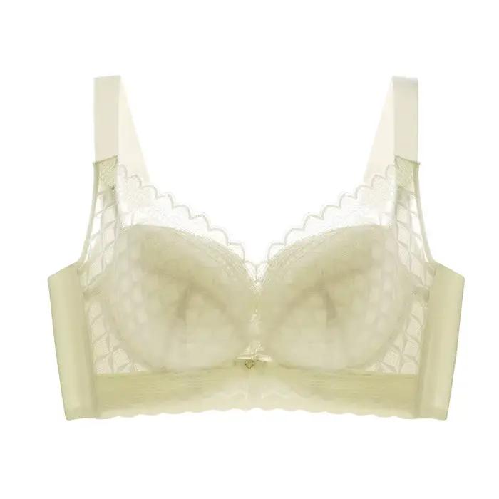 Soutien-gorge en dentelle grande taille Push Up pour femmes Sexy femme grand haut grand Ultra-mince femmes couverture complète sans fil sans mousse soutien-gorge en dentelle 105E