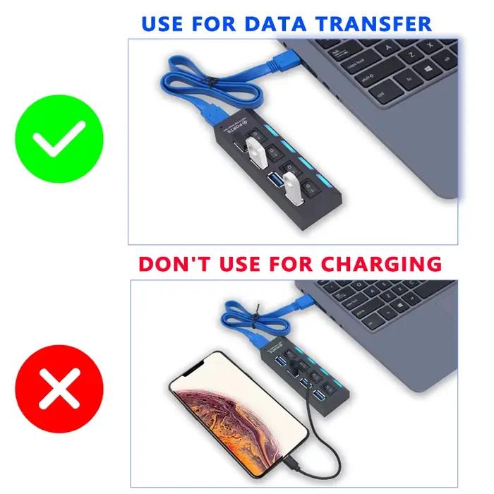 Répartiteur USB 3.0 avec interrupteur pour PC, adaptateur d'alimentation, extenseur multiple, hub 2.0, USB 3, USB 4/7, 2.0 ports