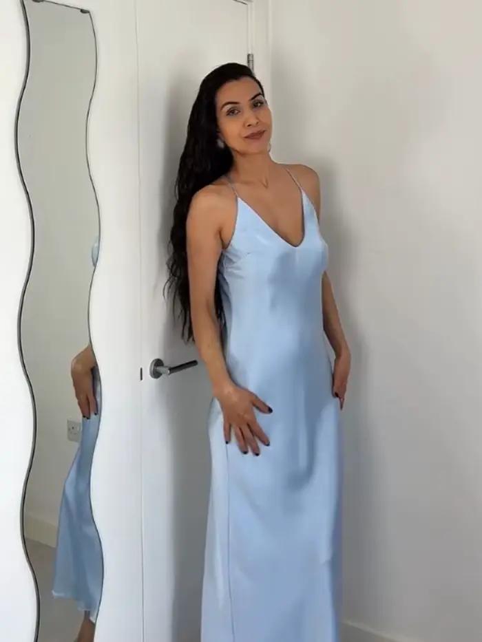 Robe en polyester sexy et chic col en V sans manches longueur cheville pour femmes occasions spéciales printemps été