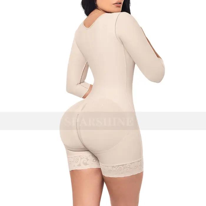 Tvarovací a stlačovací břišní body s rukávy Fajas Sexy kontrola břicha zvedání boků pro ženy