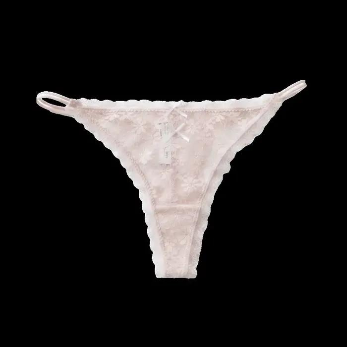 Culotte string transparente en dentelle pour femme, style doux, fines bretelles, sans couture, sous-vêtement en maille avec nœud, pour usage quotidien