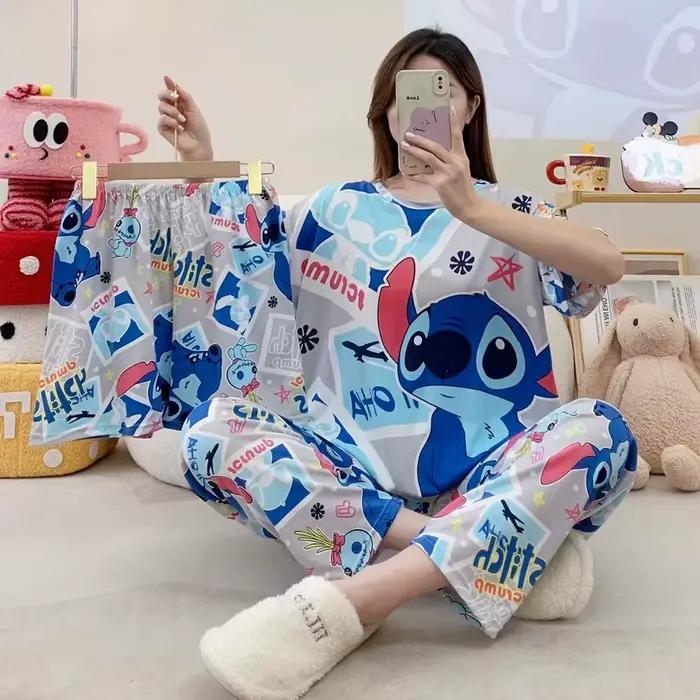 Nouvel ensemble pyjama trois pièces pour femme, tenue d'intérieur douce et confortable, pyjama décontracté à motif dessin animé, ensemble pyjama tendance pour femme