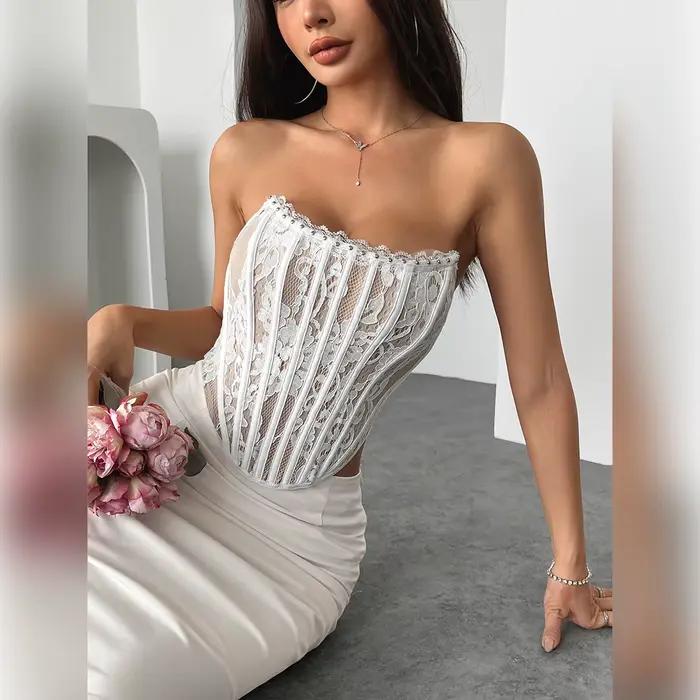 Corset Sexy hauts sans bretelles dentelle maille gilet coupe ajustée Boby Shaper Camisole dames Bustier 2025 été mode femmes vêtements Corsets