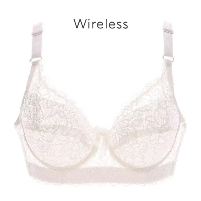 B C D Cup 75-105 grande taille sans fil soutien-gorge Push Up soutien-gorge dentelle évider sans fil sous-vêtements en dentelle Sexy Ultra mince soutien-gorge Transparent 105D