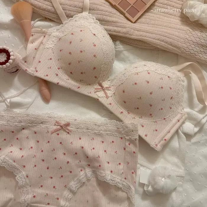 Ensemble de soutien-gorge en dentelle florale pour adolescents, Sexy, confortable, sans armatures en acier, Design de beauté au dos, petits seins froncés, Support Anti-Saggi