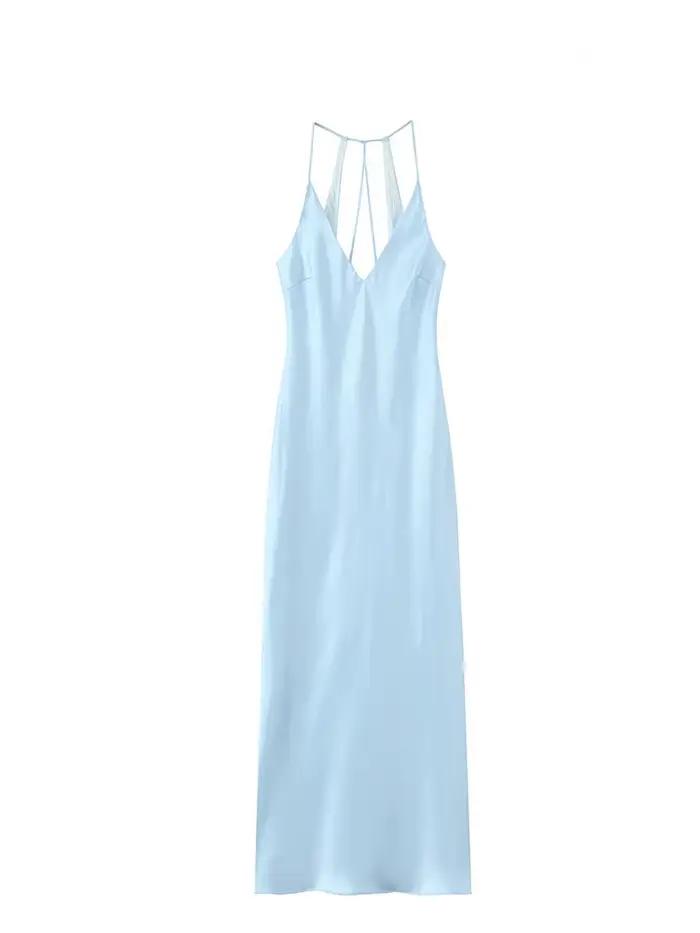 Robe en polyester sexy et chic col en V sans manches longueur cheville pour femmes occasions spéciales printemps été