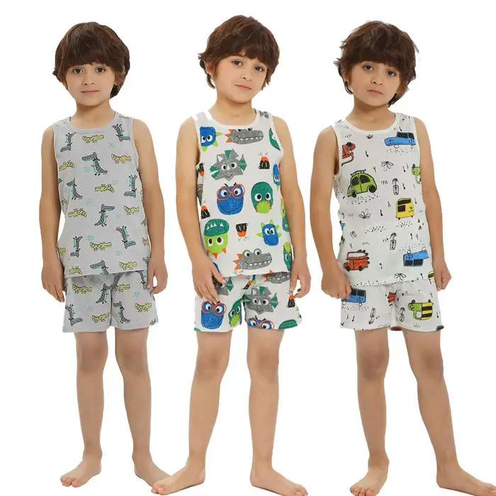 Pyjama en coton pour enfants, ensemble court, vert, rose, pour garçons et filles de 1 à 2, 3, 4, 5, 6, 7, 8 et 9 ans