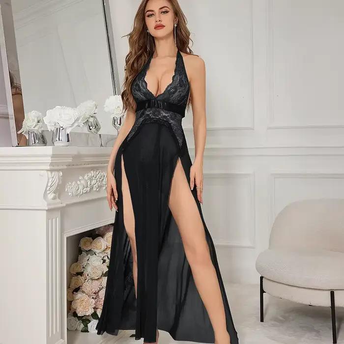 Sexy krajková noční košilka s květinovým vzorem