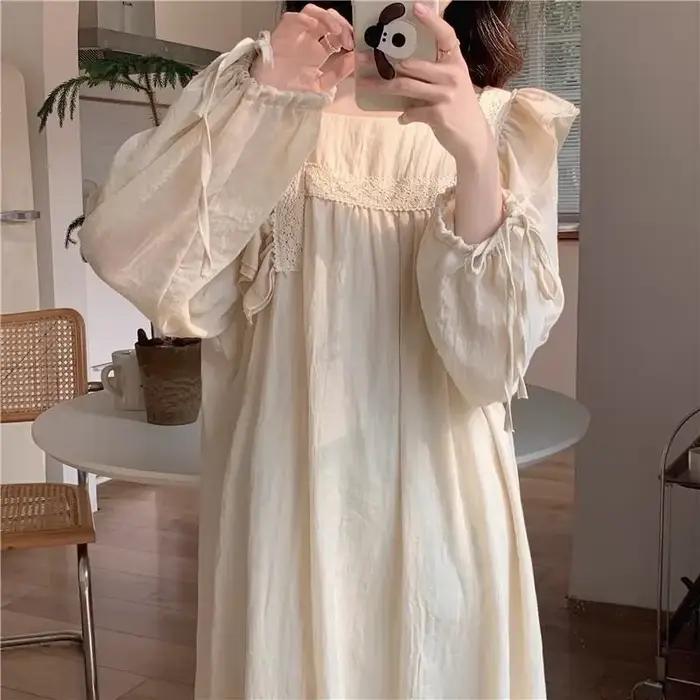 Robe de nuit blanche à manches longues pour femmes, élégante et confortable, vêtements de détente, grandes tailles, printemps et été
