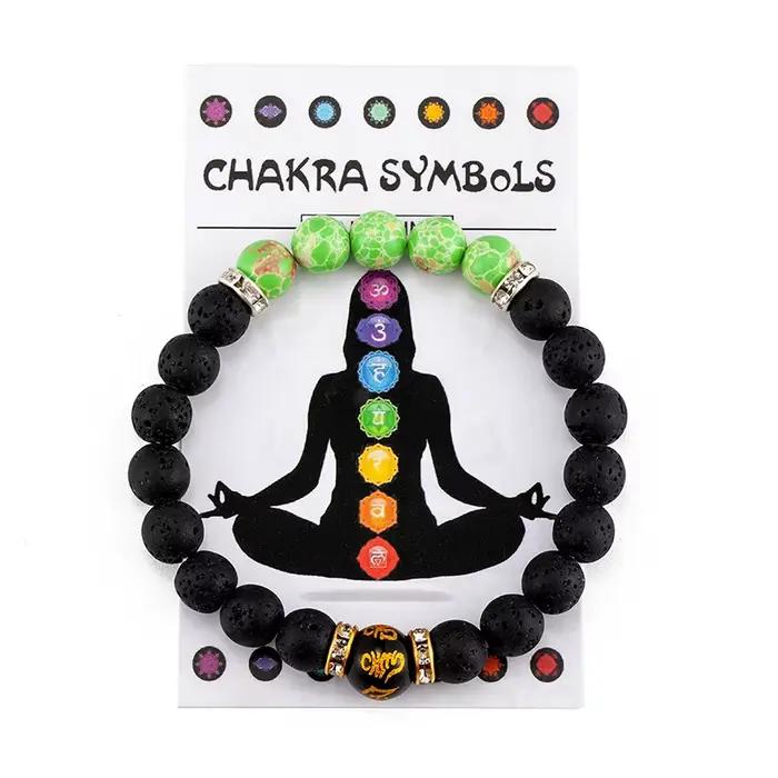 Bracelet 7 chakras avec carte de signification pour hommes et femmes, cristal naturel, guérison, anxiété, bijoux Mandala, Yoga, méditation, cadeau