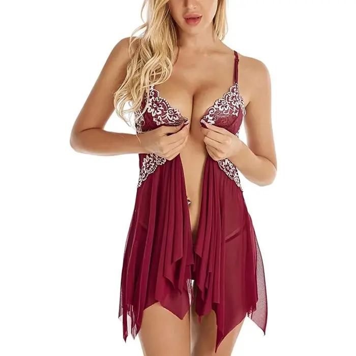 Lingerie sexy pour femmes, vêtements de nuit en dentelle, sous-vêtements sexy, robe en dentelle transparente, chemise de nuit, vêtements érotiques