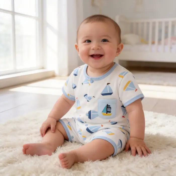 Combinaison pour bébé garçon de 0 à 1 an, vêtements fins en coton pur pour climatisation, vêtements d'été à manches courtes pour nouveau-né