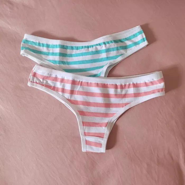 Sexy mignon fille femmes bleu et rose rayure culotte string t-back sous-vêtements intimes