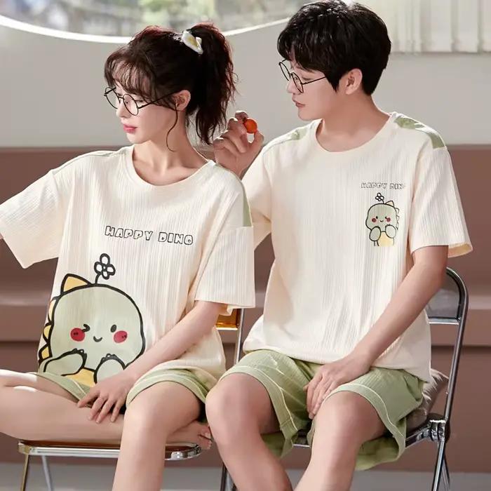 Ensemble de pyjamas de dessin animé pour couple, vêtements de nuit assortis, vêtements de nuit pour jeunes filles et grands garçons, été