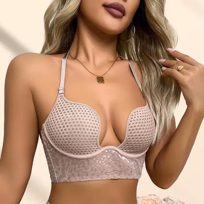 Lingerie française sexy en dentelle léopard pour femmes, soutien-gorge dos nu en forme de U, soutien-gorge invisible ultra-fin, bralette en maille