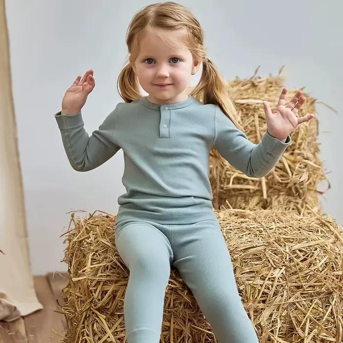 Printemps automne enfant en bas âge pyjamas costume couleur unie coton enfants hauts + Leggings bébé garçon fille vêtements costume