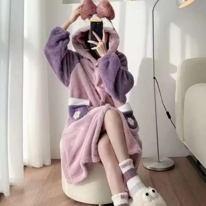 Pyjamas hiver femmes nuisette à manches longues pyjamas robe de nuit vêtements de nuit robe chemises de nuit femme chambre porter dames hiver