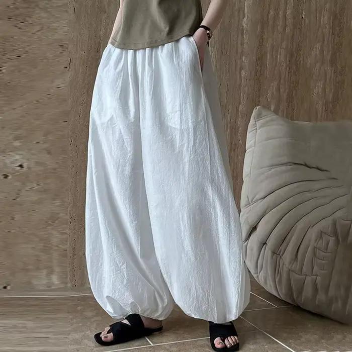 Bloomers surdimensionnés pour femmes, nouvelle mode d'été élégante, pantalon lanterne décontracté, ample, respirant, en coton, jambes larges, 2025