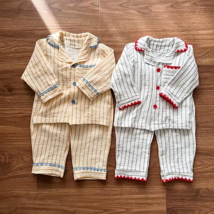 Ensemble de pyjama pour enfants de 1 à 8 ans, en coton pur et lin, pyjama doux en coton pour garçons, pyjama rayé pour filles, vêtements de nuit pour enfants, tenue d'intérieur