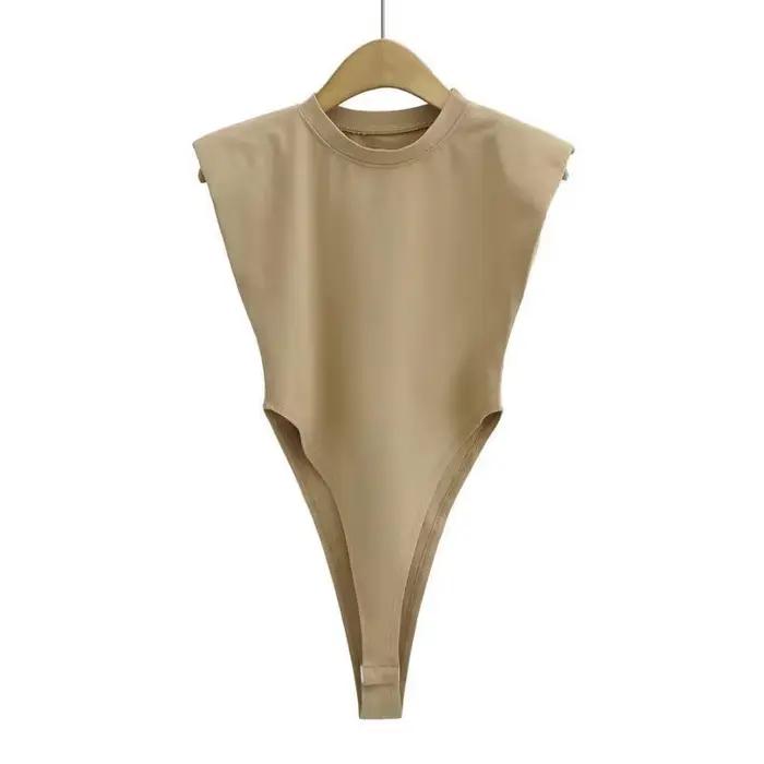 Body moulant une pièce pour femme, combinaison rembourrée à épaules, noir, sans manches, blanc, été, 2024