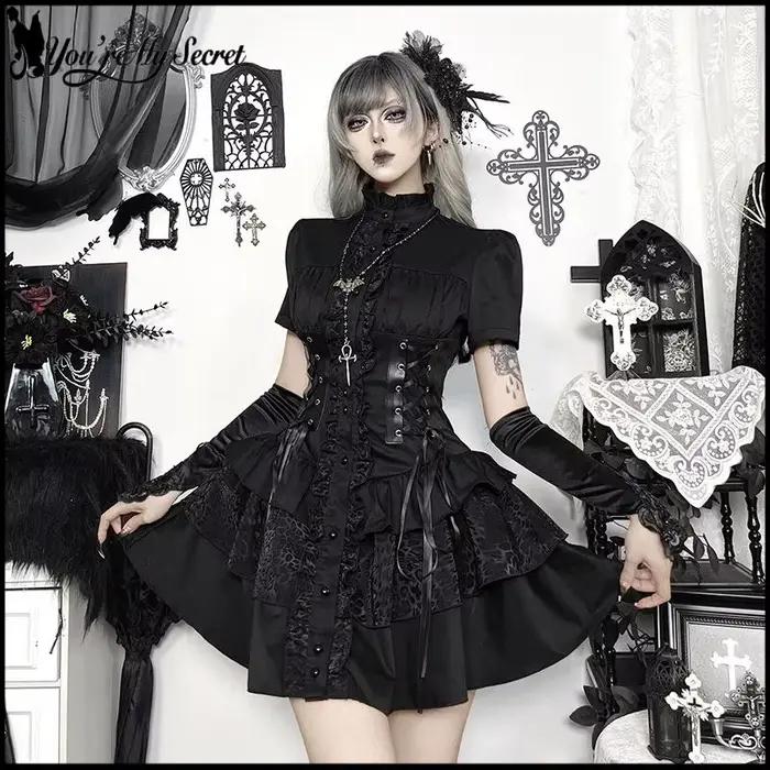 [You're My Secret] Robe Courte Noire d'Halloween pour Femme, Corset Gothique Noir, Robe Lolita Punk Vintage Vampire Duke, Été 2026