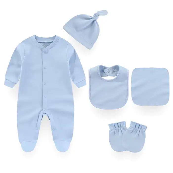 Ensemble de pyjamas en coton pour nouveau-né, barboteuse unisexe, vêtements pour bébé garçon et fille, combinaison solide pour documents, printemps et automne, 5 pièces