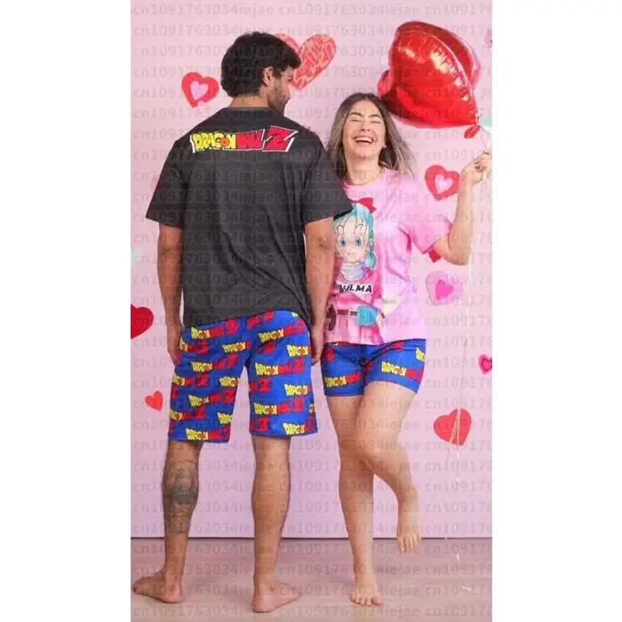 Ensemble pyjama Bulma & Vegeta Dragon Ball Z Anime 2026 – T-shirt et short imprimés intégralement pour adultes et enfants – Été, séchage rapide, doux et léger